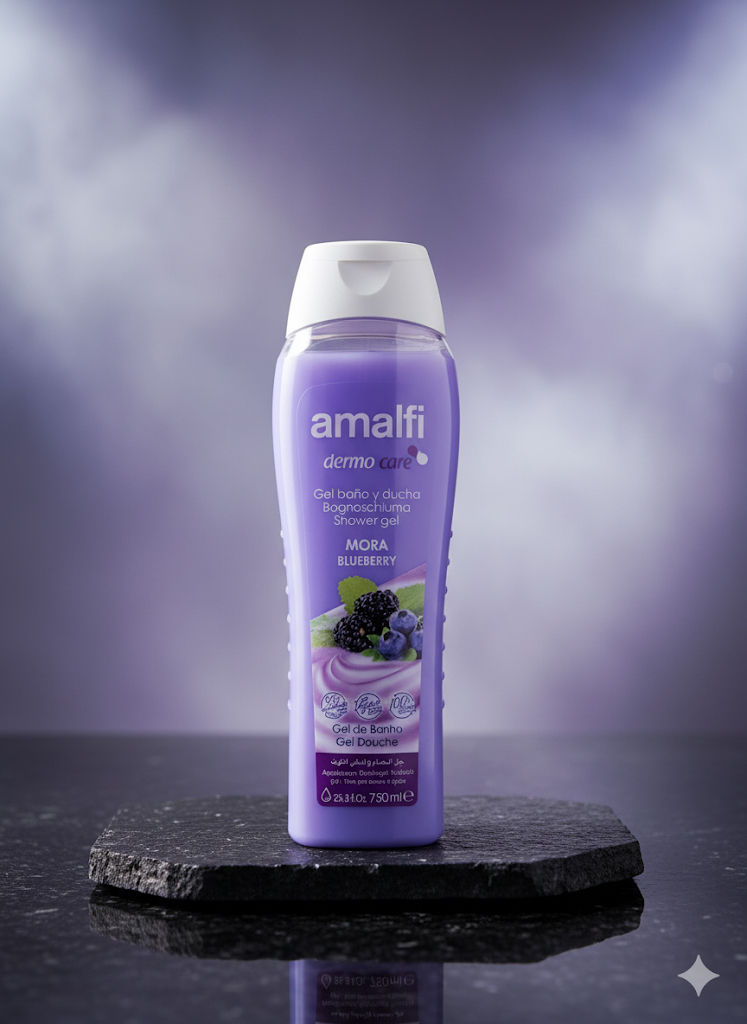 شامپو بدن آمالفی درمو کر با رایحه بلوبری و شاه‌توت (Amalfi Dermo Care Shower Gel, Mora/Blueberry)