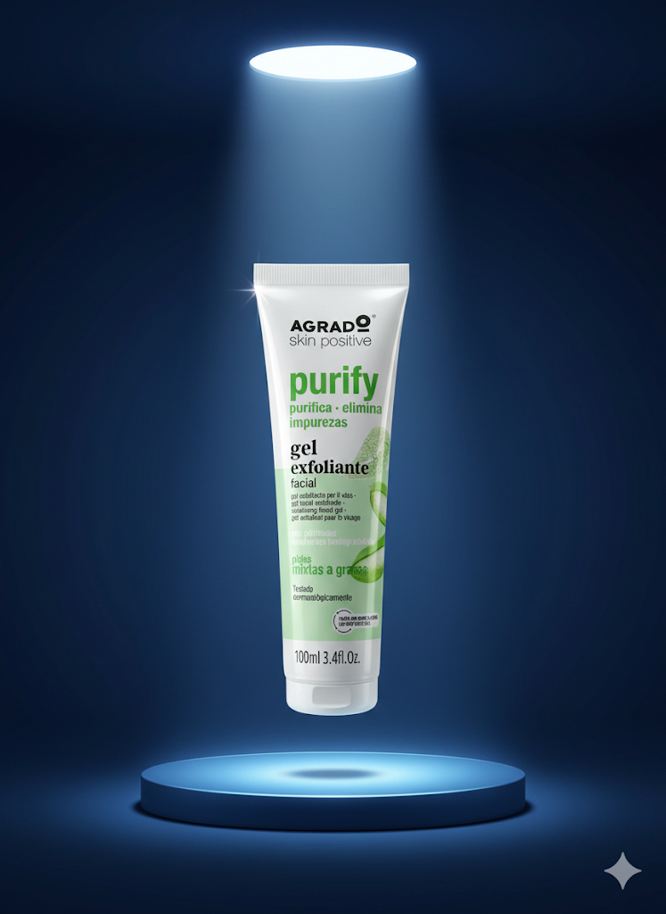 ژل لایه‌بردار صورت پاک‌سازی‌کننده اَگرادو (AGRADO) • English: AGRADO Skin Positive Purify Facial Exfoliating Gel